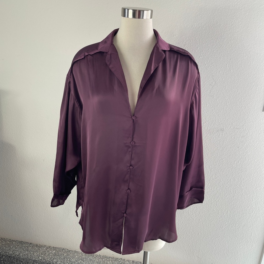 NEW Free People Intimately Small Satin Sleep Shirt Wine Purple Oversized